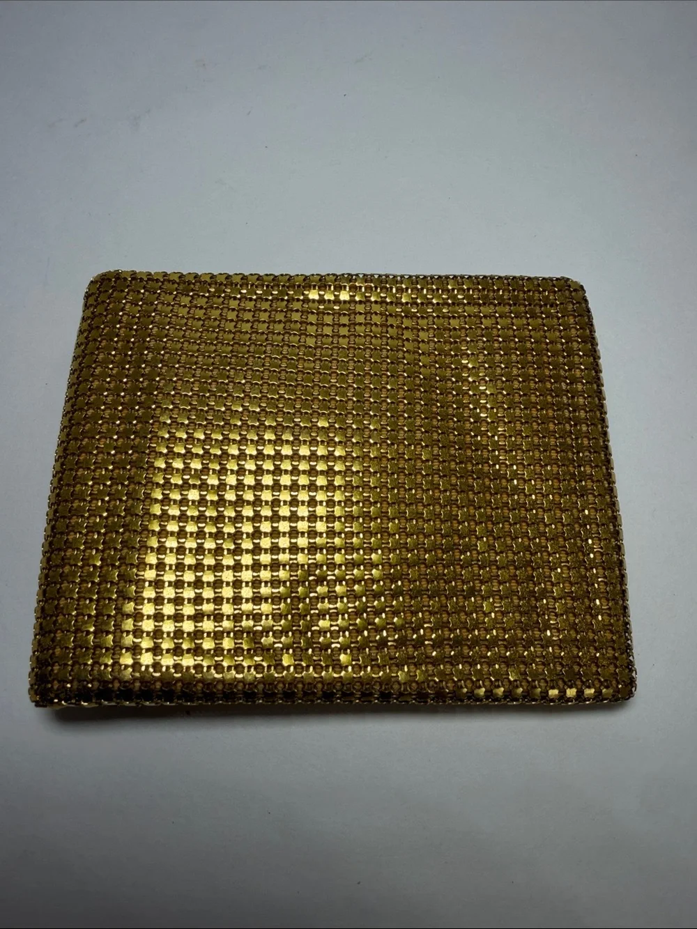 Vintage Evans 1960s Metallic Gold Mesh Bifold Wallet Black Satin Lining.
